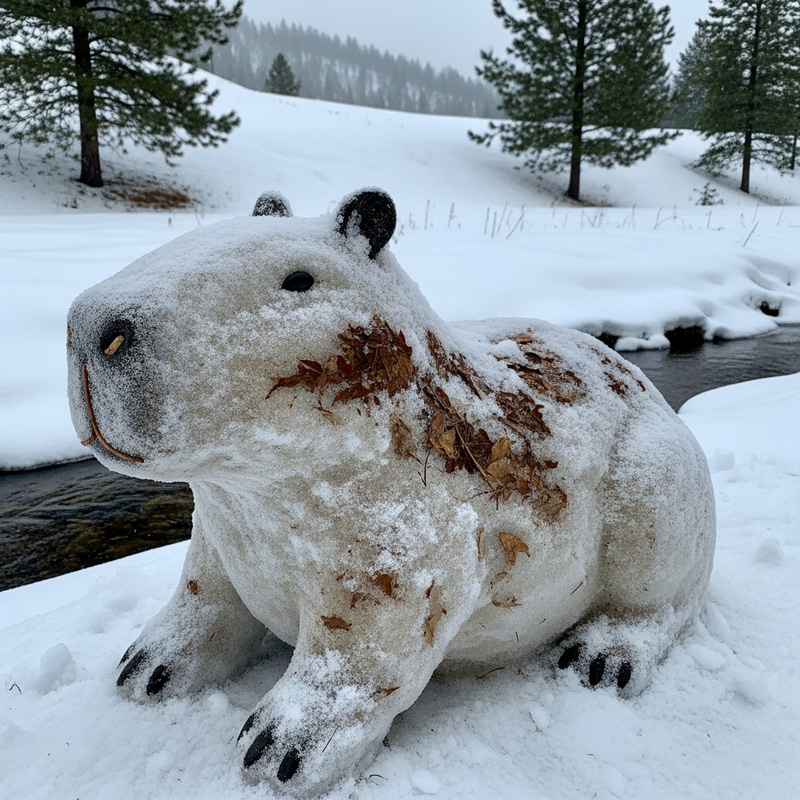 Snow Capybara Sculpture | Handcrafted Winter Art Snow Capybara Sculpture | Handcrafted Winter Art