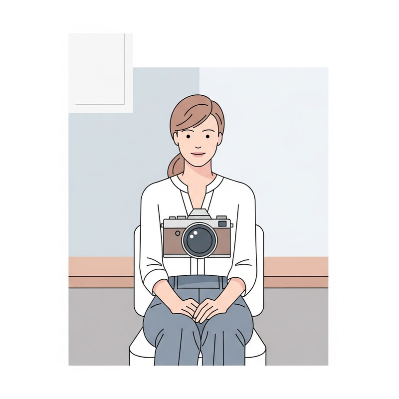 Minimalistic Vector Art of White Woman Sitting in Front of Camera