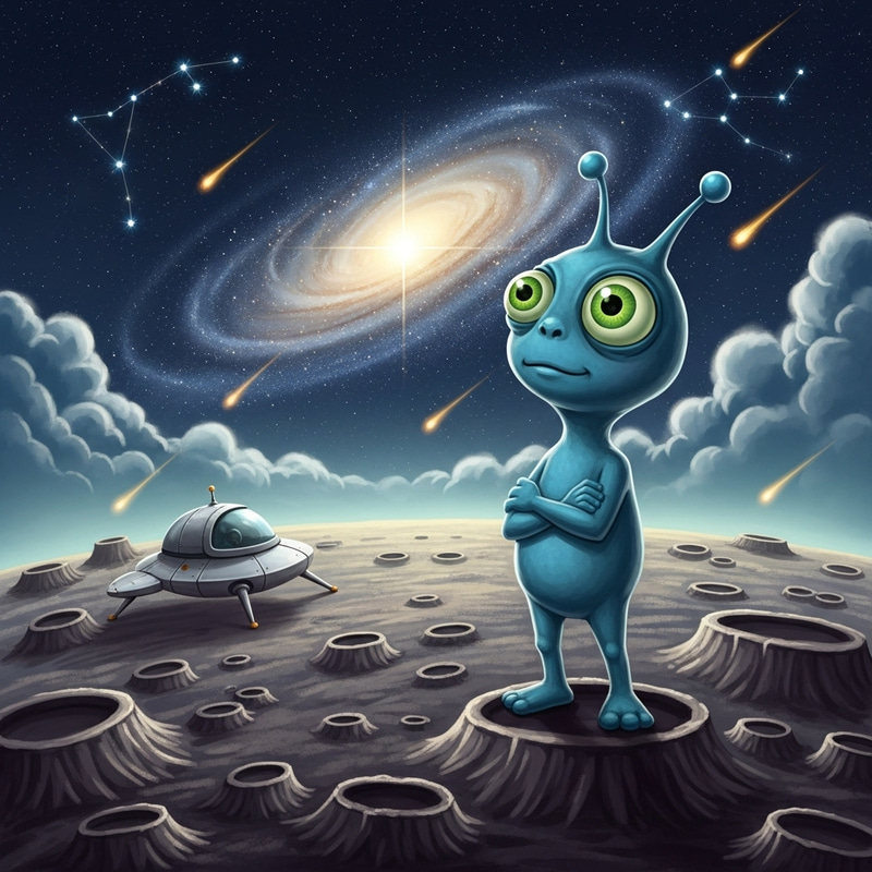 Curious Alien Exploring Galaxies on Rocky Planet Curious Alien Exploring Galaxies on Rocky Planet