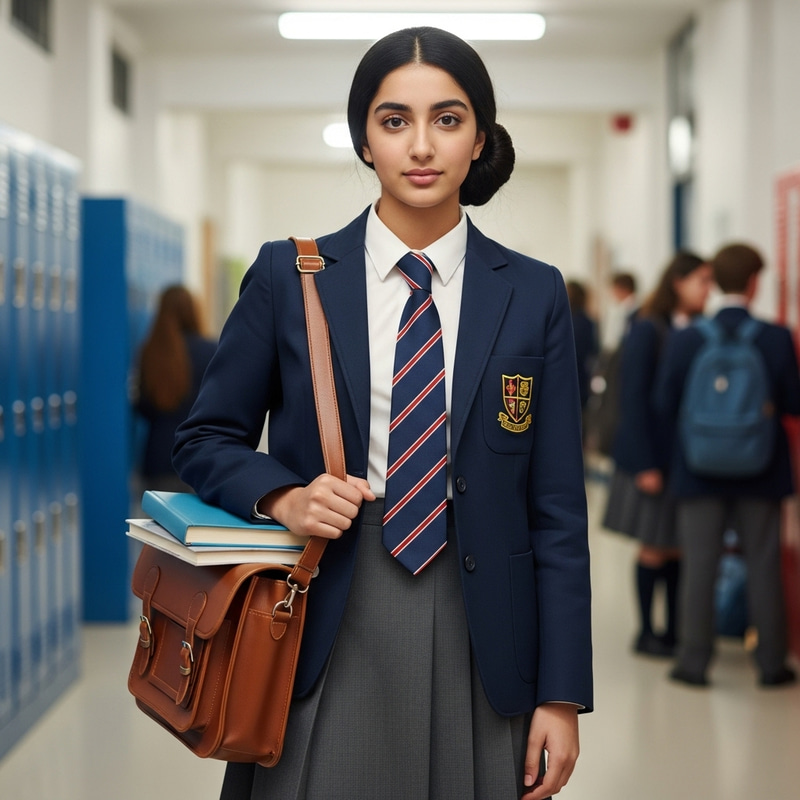 Middle-Eastern High School Student in Traditional School Uniform