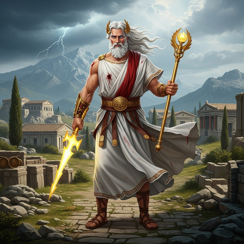 Zeus in Age of Mythology: Powerful Deity Pose on Mount Olympus