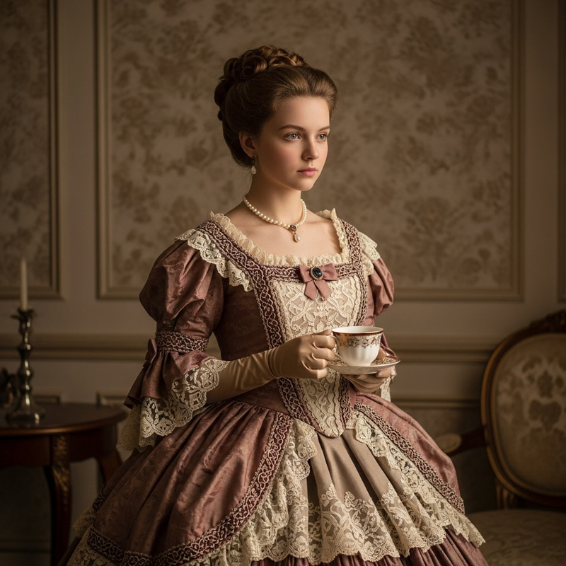 Wealthy Victorian Girl in Lavish Gown Wealthy Victorian Girl in Lavish Gown