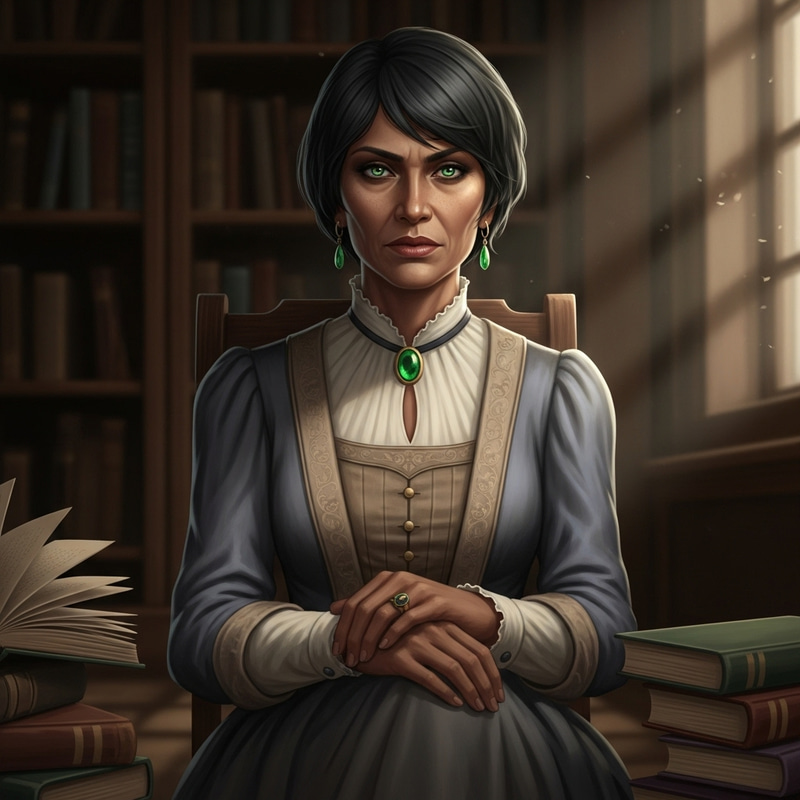 Olivia Altair: Wise Victorian Woman in Old Library