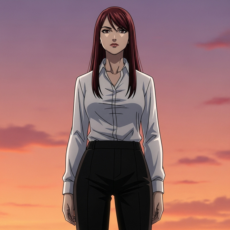 Makima: Mysterious Woman in White Shirt and Black Trousers