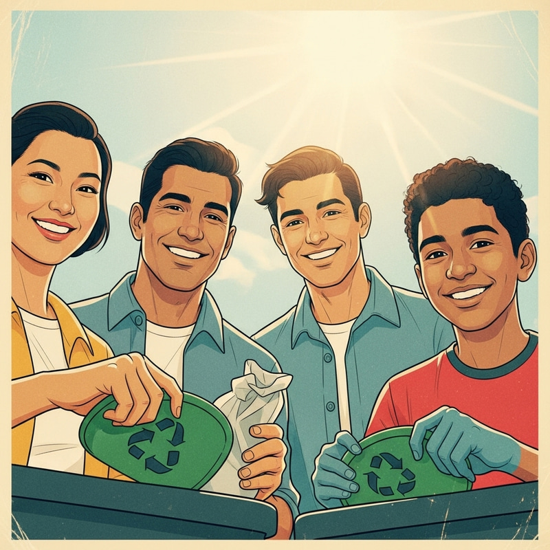Smiling People Recycling in Sunny Poster Scene