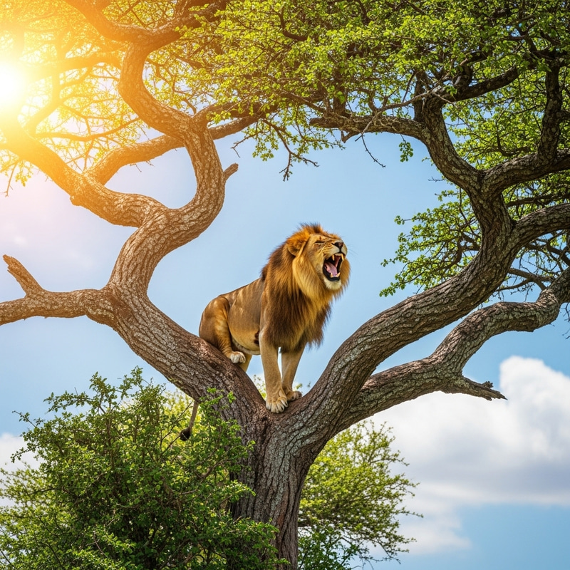 Lion Roaring on the Tree of Life | Majestic Nature Lion Roaring on the Tree of Life | Majestic Nature