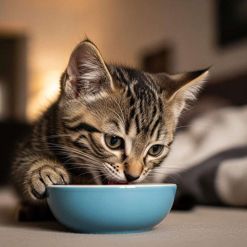 Adorable Kitten Enjoying Cat Food in Peace