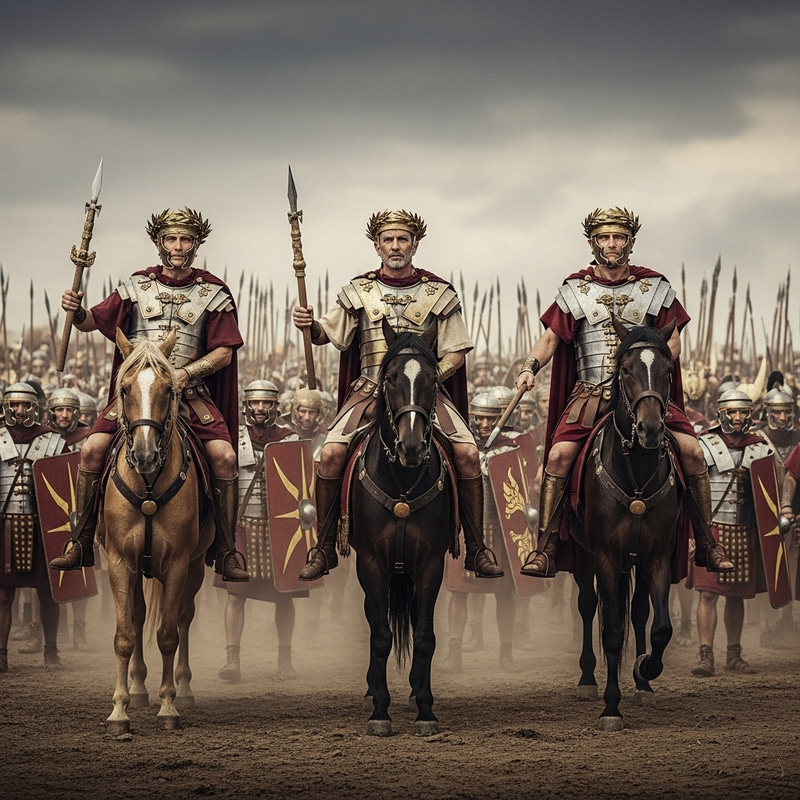 Roman Emperors on Horses in Majestic Battle with Multinational Army Roman Emperors on Horses in Majestic Battle with Multinational Army