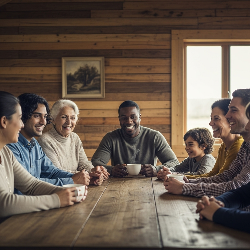 Joyful Family Gathering in Rustic Country House | Cozy Coffee Scene Joyful Family Gathering in Rustic Country House | Cozy Coffee Scene