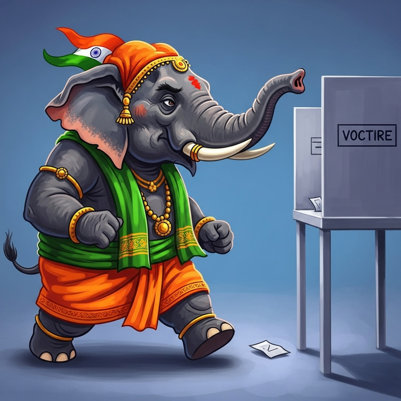 Elephant Embracing Democracy in Vivid Colors