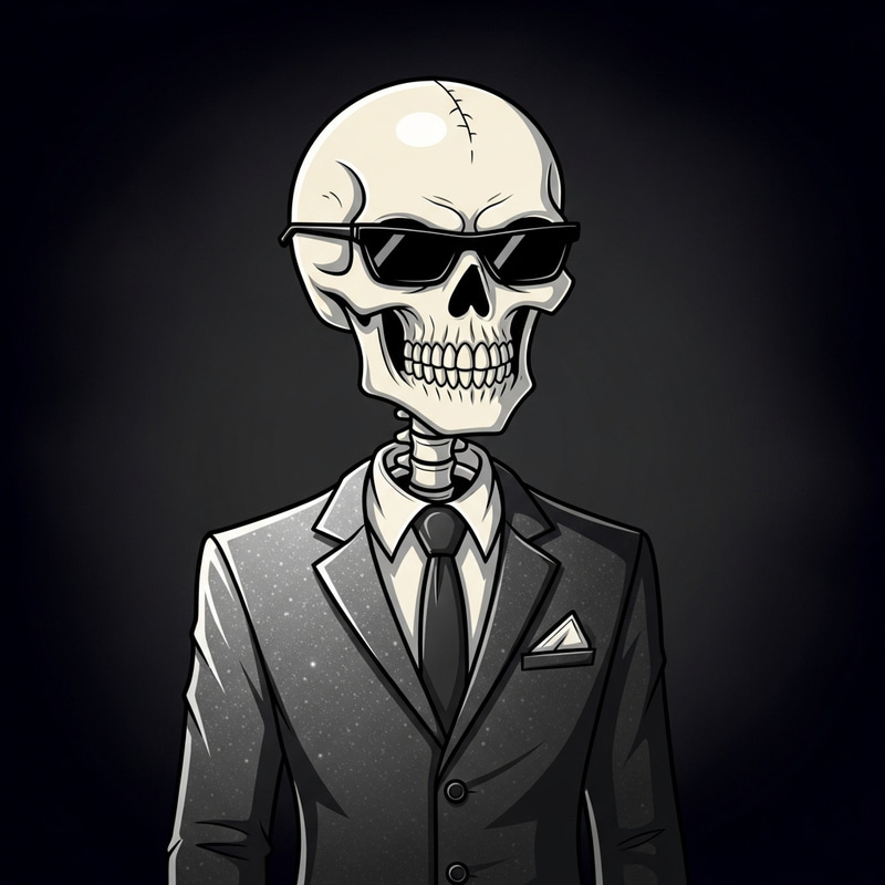 Badass Cartoon Skeleton in Elegant Tailored Suit