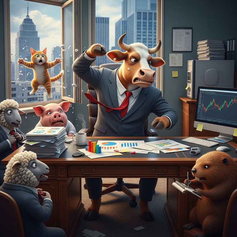 Angry Cow Throws Cat in Corporate Meeting Angry Cow Throws Cat in Corporate Meeting