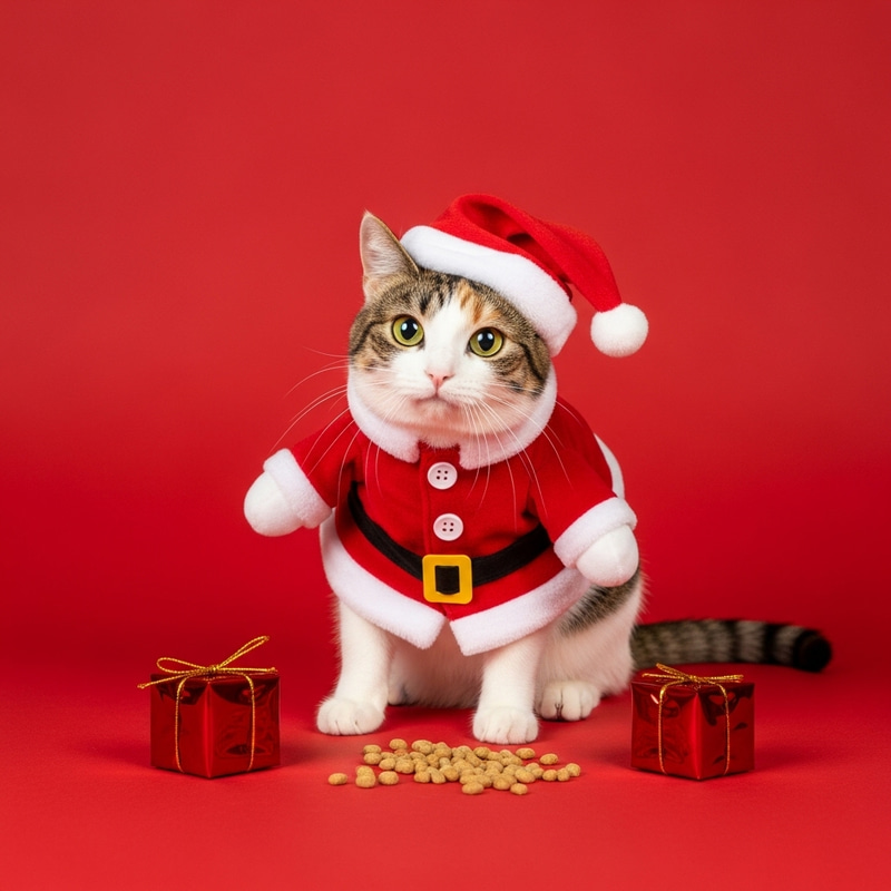 Mischievous Calico Cat Santa | Whimsical Holiday Pet Photography Mischievous Calico Cat Santa | Whimsical Holiday Pet Photography