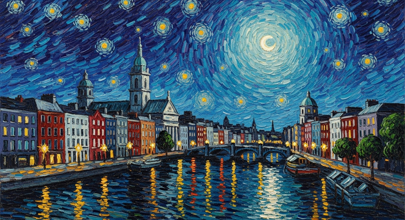 Dublin Night Sky: Van Gogh-Inspired Artwork