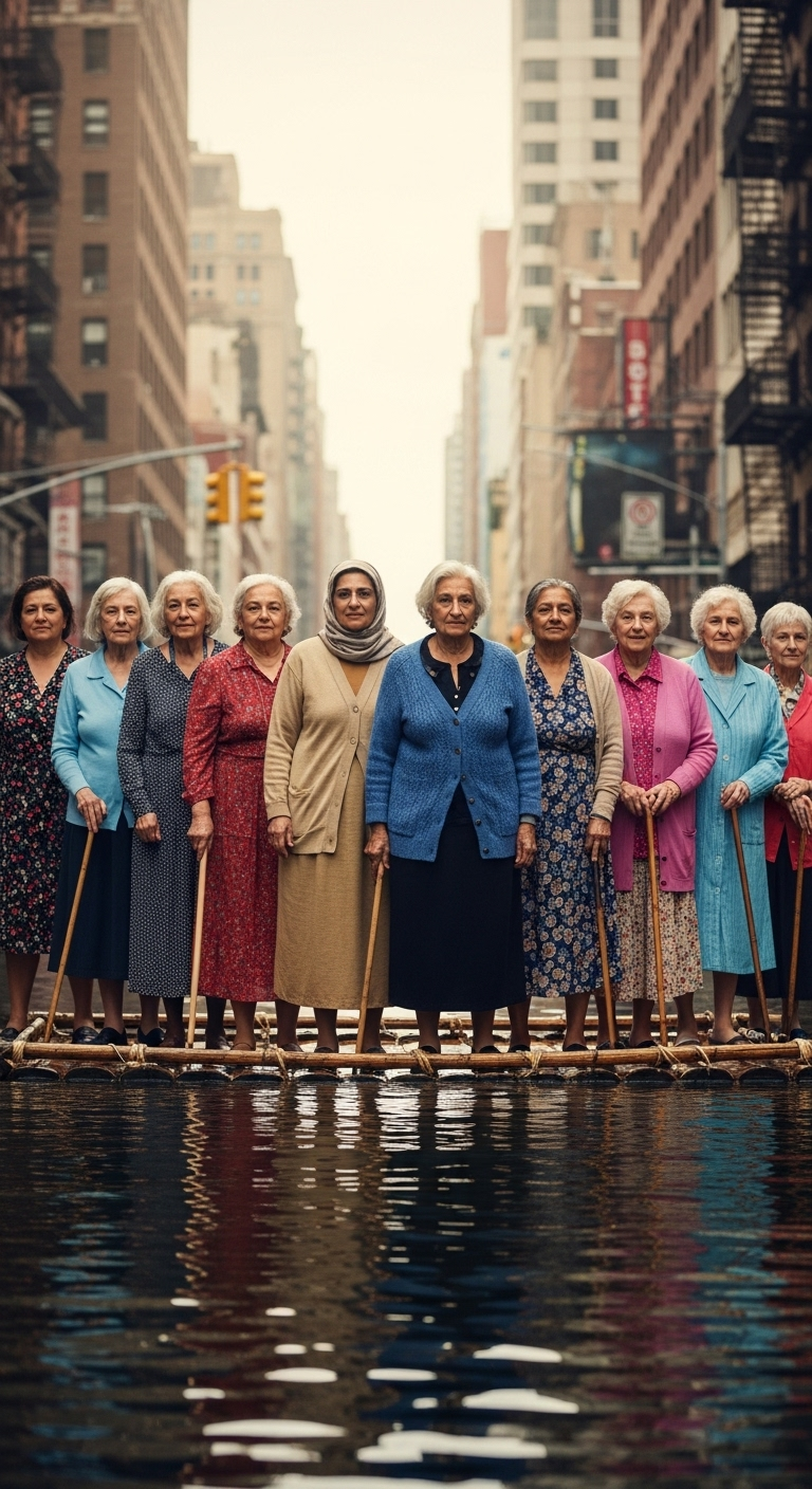 Elderly Women Resilient in Flooded City Streets Elderly Women Resilient in Flooded City Streets