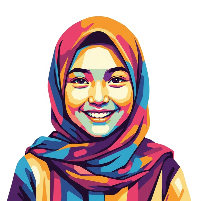 Vibrant Hijab Art: Smiling Girl in WPAP Style Vibrant Hijab Art: Smiling Girl in WPAP Style
