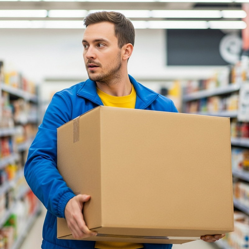 Slavic Man with Box in Shop - Realistic 4K Image
