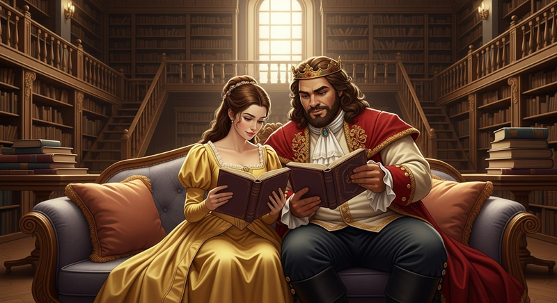 Vintage Fairy Tale Characters Reading in Library | Disney Belle & Adam Vintage Fairy Tale Characters Reading in Library | Disney Belle & Adam
