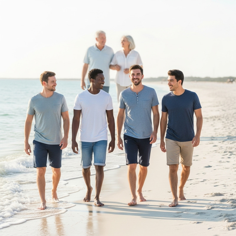 Supportive Parents Behind Their Adult Sons at the Beach Supportive Parents Behind Their Adult Sons at the Beach