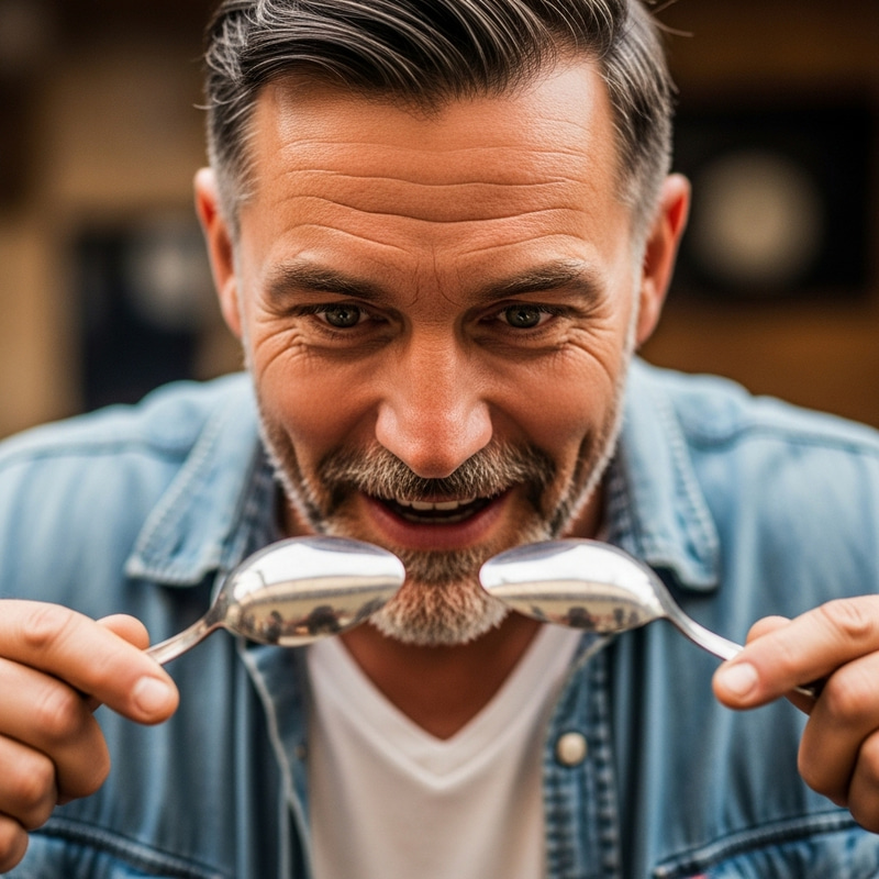 Captivating Spoon Performance: Middle-Aged Gentleman Playing Spoons