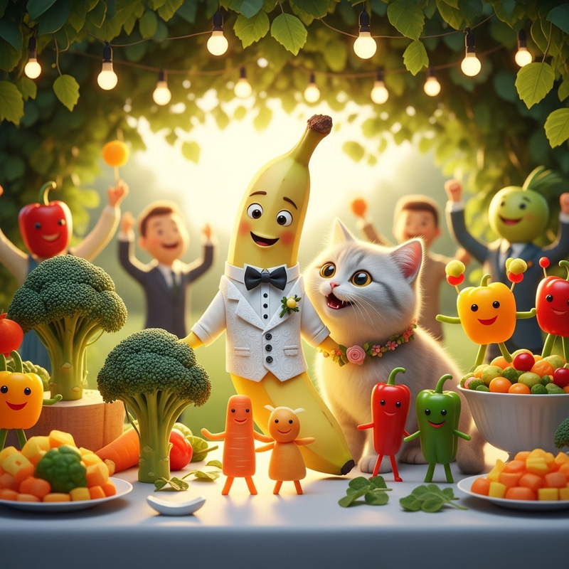 Banana and Cat Celebrate Wedding | Unique Fruit Party Banana and Cat Celebrate Wedding | Unique Fruit Party