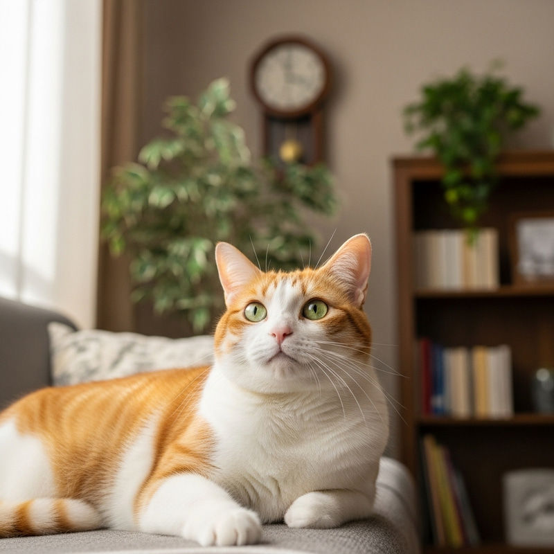 Orange and White Domestic Cat In Cozy Home Setting Orange and White Domestic Cat In Cozy Home Setting