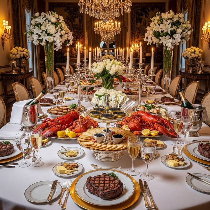Luxurious Exquisite Dinner with Caviar, Lobster & Champagne Luxurious Exquisite Dinner with Caviar, Lobster & Champagne
