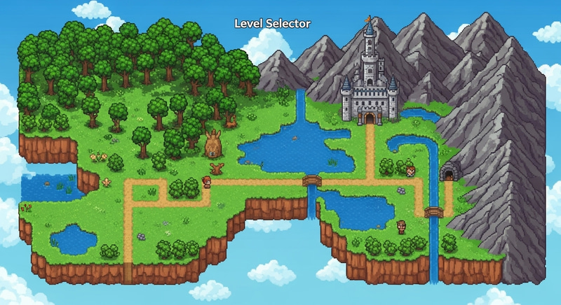 Adventure Pixel Art Map: Oak Forest, Mountains & Castle