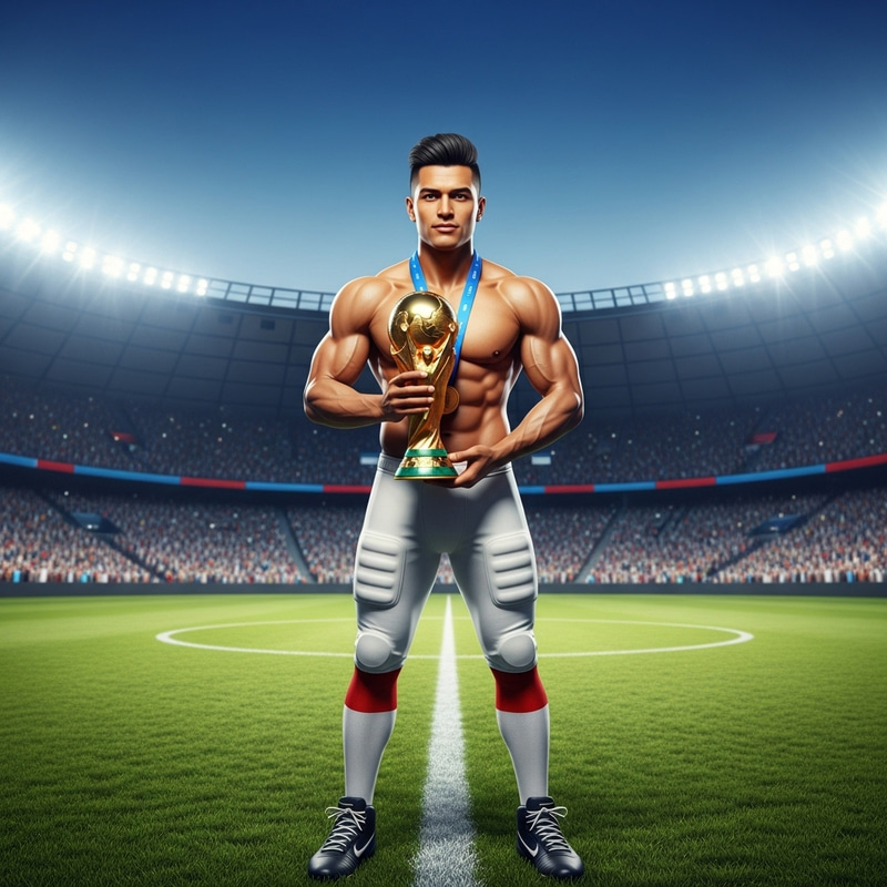 Cristiano Ronaldo with World Cup in Stadium
