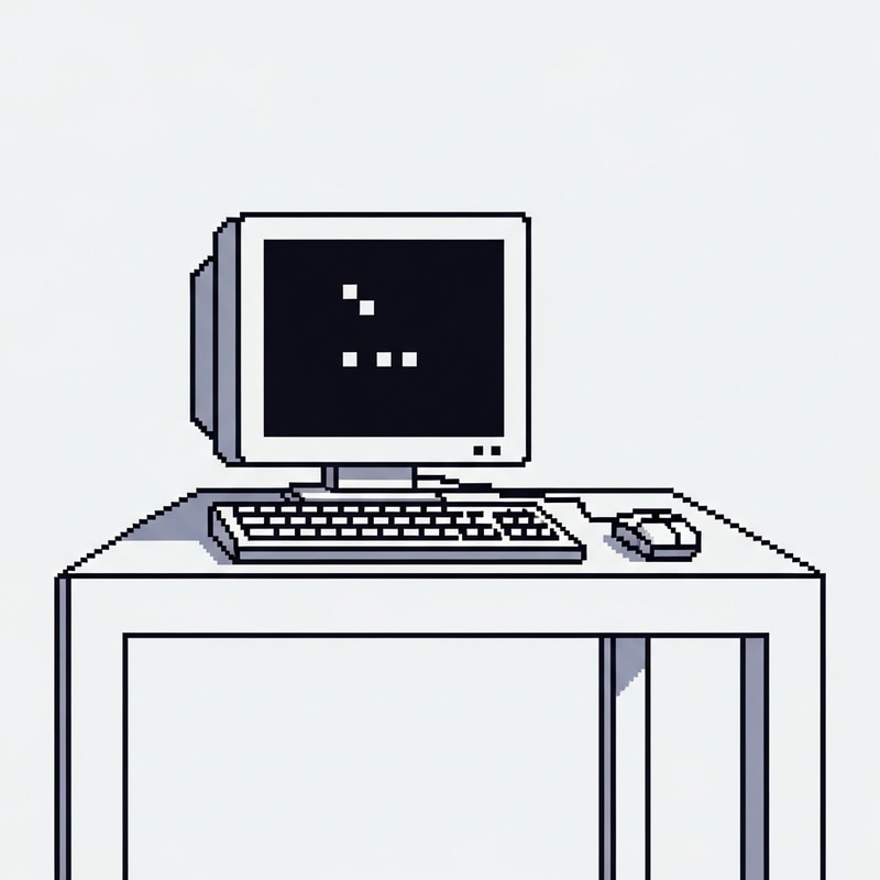 Minimalist Pixel Art Computer on Table Minimalist Pixel Art Computer on Table