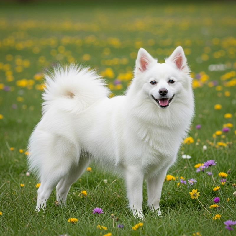Japanese Spitz: Adorable White Dog in a Spring Meadow