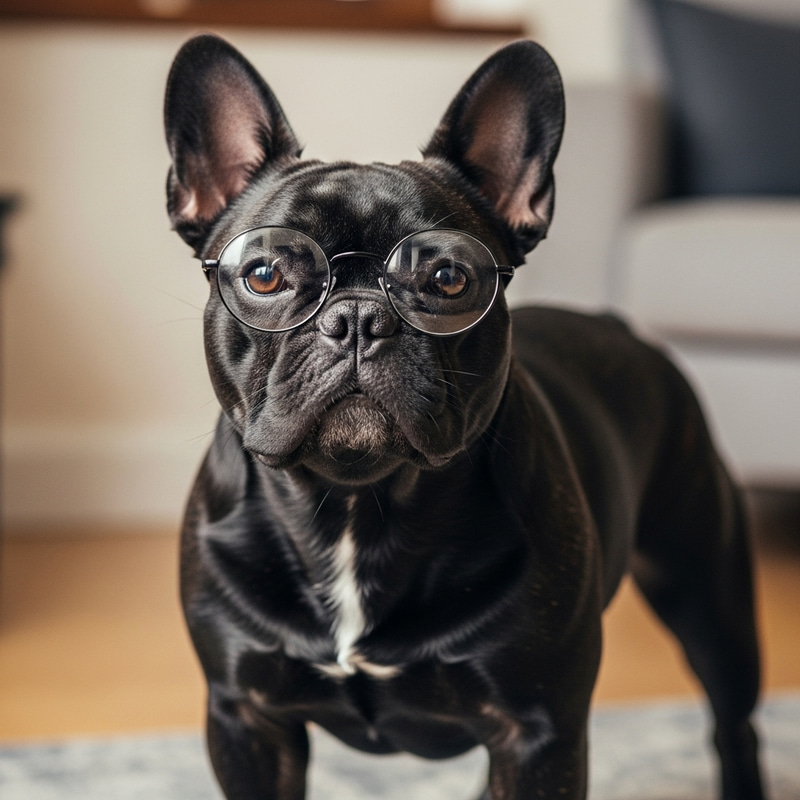 Black Bulldog with Glasses - Cute Pet - Unique Image Black Bulldog with Glasses - Cute Pet - Unique Image
