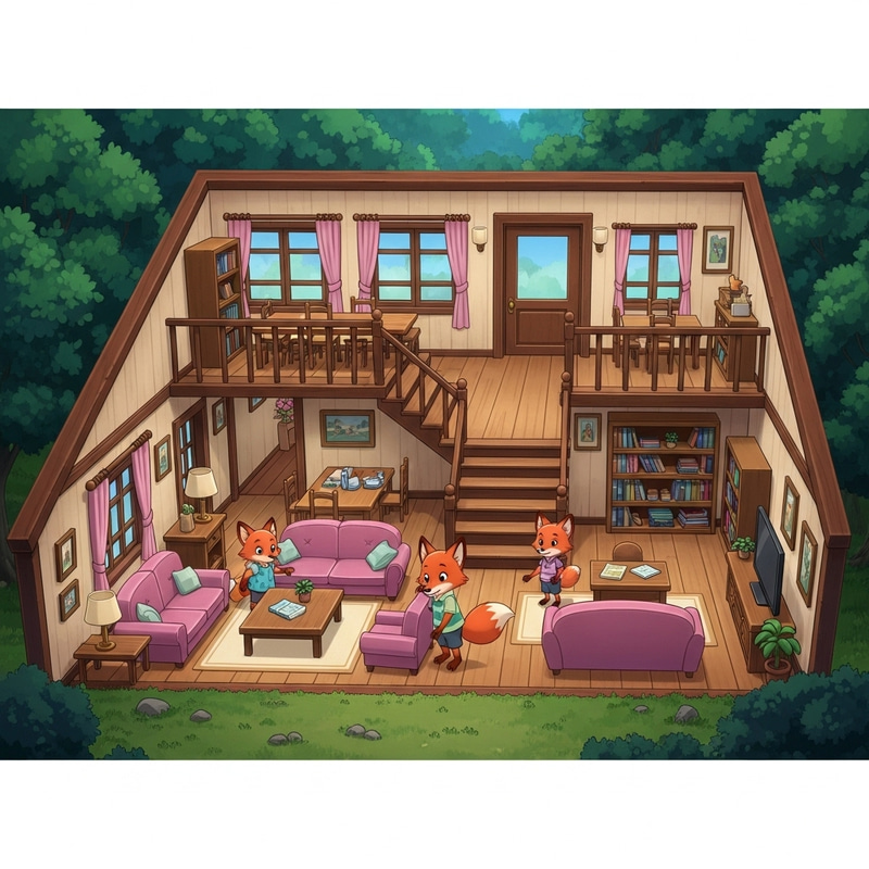 Charming Cartoon Fox Family Home Near the Woods Charming Cartoon Fox Family Home Near the Woods