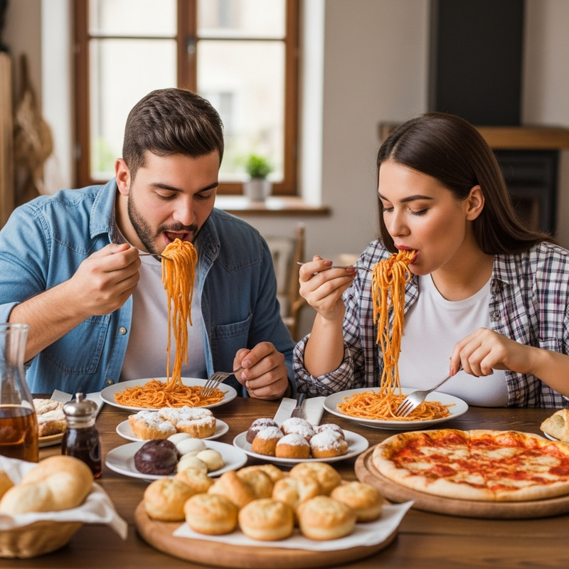 Young Italian Couple Enjoying Traditional Feast Young Italian Couple Enjoying Traditional Feast