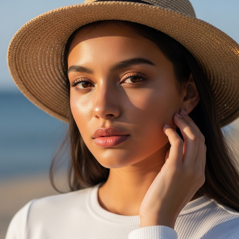 Realistic and Beautiful Young Woman with Tan Skin