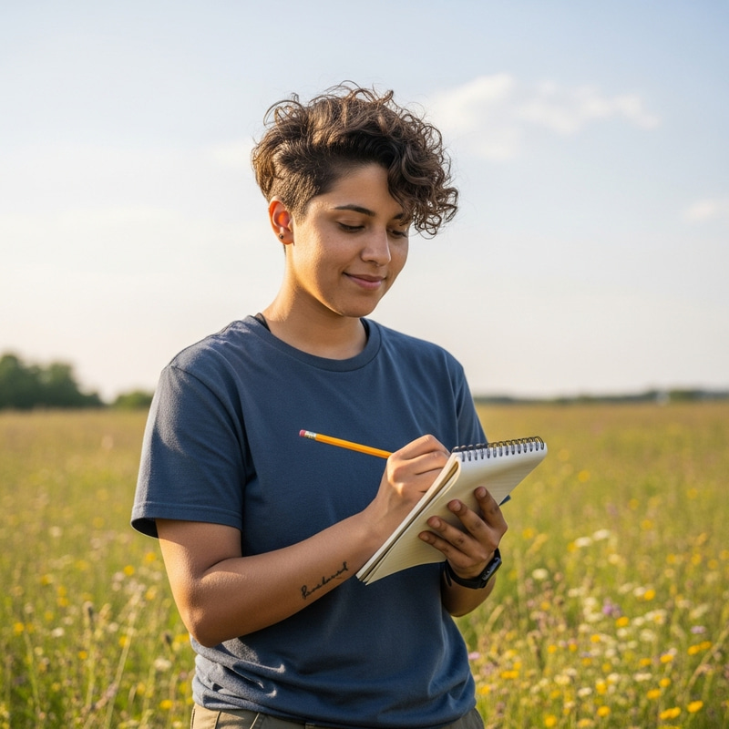 Inspiring Sketching Scene featuring a Diverse Individual in Meadow Inspiring Sketching Scene featuring a Diverse Individual in Meadow