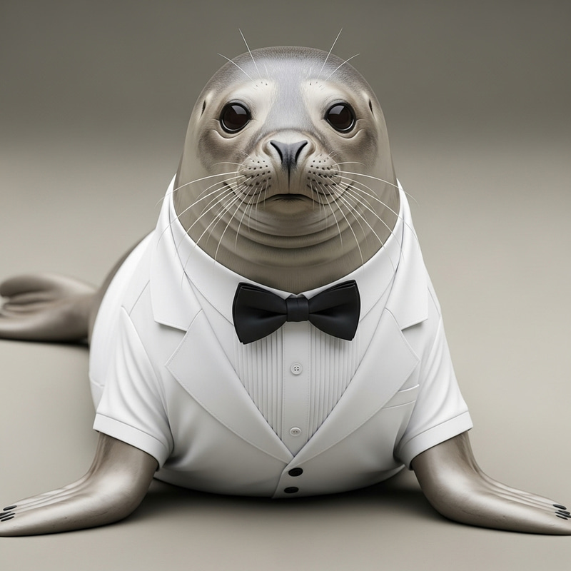 Elegant Seal in White Tuxedo | Stunning Portrait Elegant Seal in White Tuxedo | Stunning Portrait