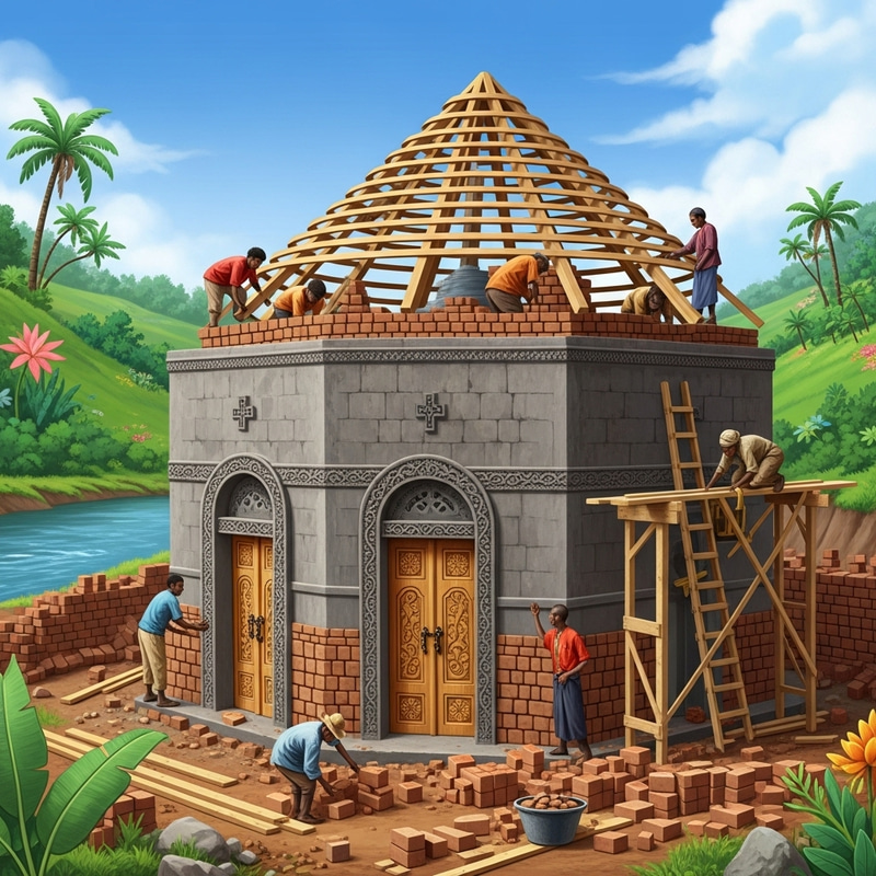 Ethiopian Monolithic Church Construction - Artisans at Work