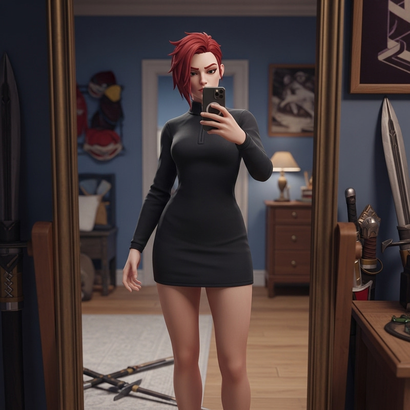 Akali from League of Legends in Black Dress Selfie - Online Battle Game