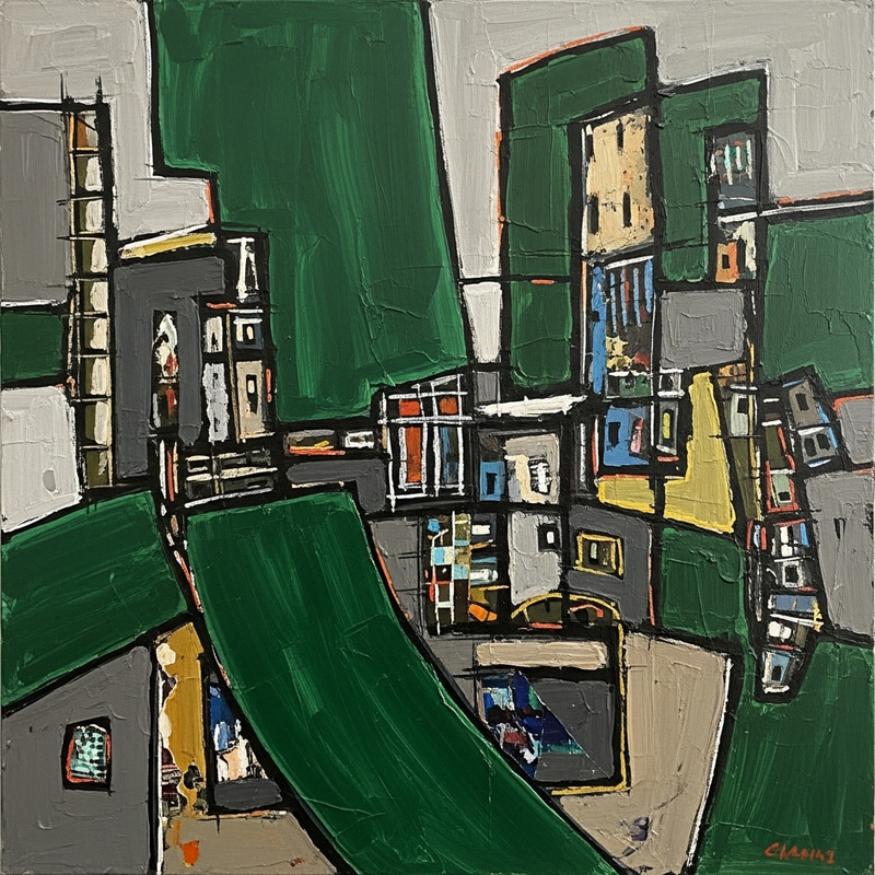 Dynamic Dark Green Abstract Expressionism Artwork