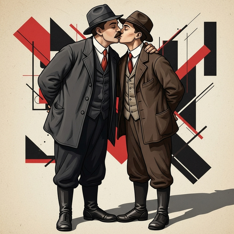Mayakovsky and Yesenin Cheek Kiss | Russian Poets Portrait Mayakovsky and Yesenin Cheek Kiss | Russian Poets Portrait