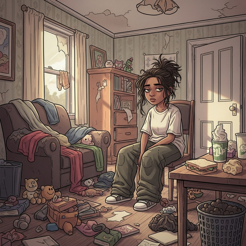 Cartoon of a Messy Room with a Lazy Teen Girl Cartoon of a Messy Room with a Lazy Teen Girl