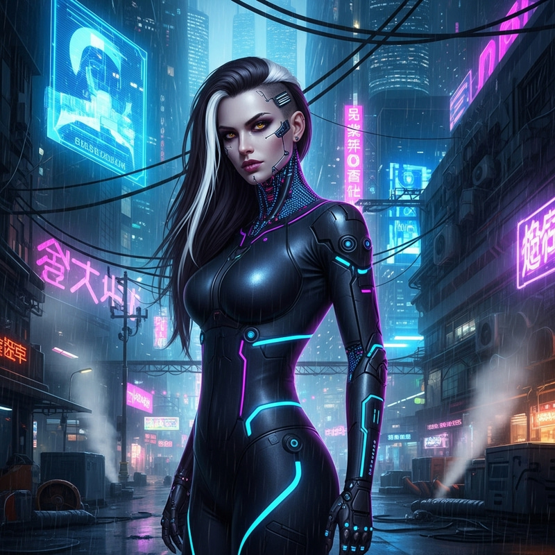 Pale Skinned Goth Woman in Cyberpunk Style | Striking Beauty Pale Skinned Goth Woman in Cyberpunk Style | Striking Beauty