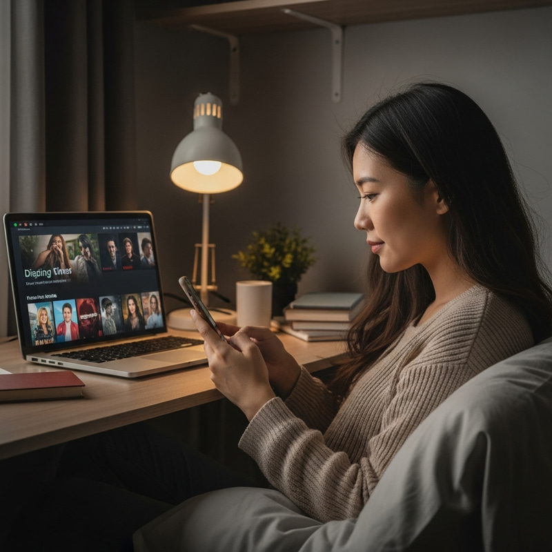 Portrait of Asian Woman in Cozy Study - Timeless Indulgence Portrait of Asian Woman in Cozy Study - Timeless Indulgence