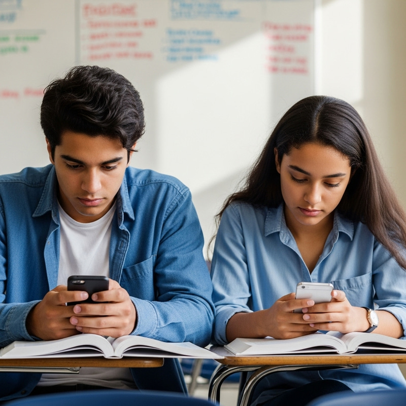 Two High School Students Secretly Using Mobile Phone in Class