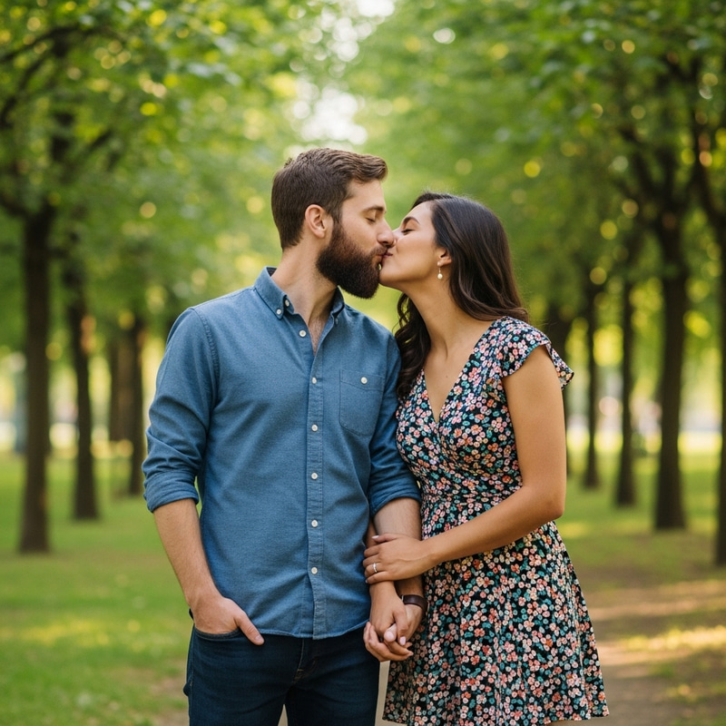 Young Man with Beard Kissing His Girlfriend | Romantic Love Story Photoshoot Young Man with Beard Kissing His Girlfriend | Romantic Love Story Photoshoot