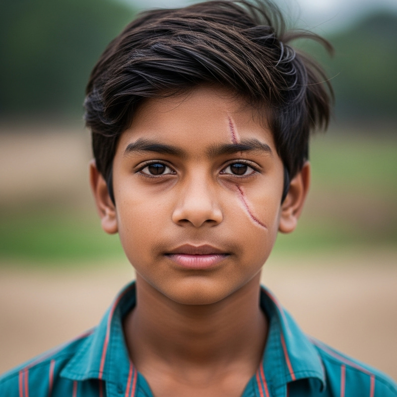 Boy with Striking Face and Distinguishing Scar