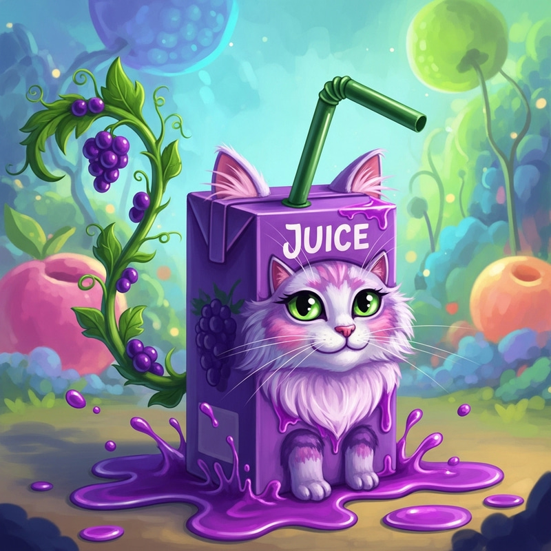 Fantastical Fusion: Cat & Grape Juice Artwork Fantastical Fusion: Cat & Grape Juice Artwork