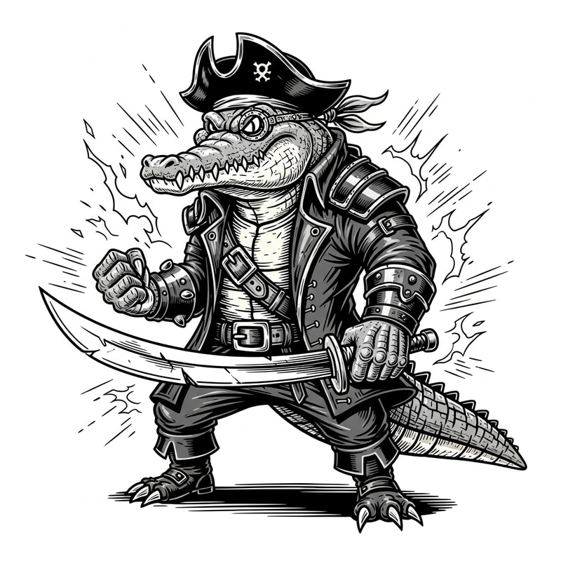 Serious Steampunk Pirate Crocodile Design | Dynamic Vector Art