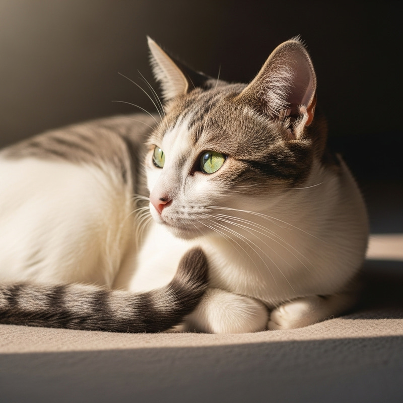 Gato with Beautiful Green Eyes Basking in Sunlight